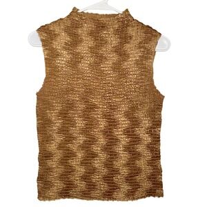 Vintage Y2K Donna Toran Textured Crinkle Mock Neck‎ Top Gold Size Medium